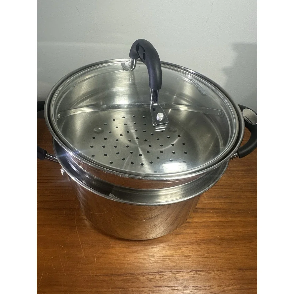 4 Pc TRAMONTINA Tri-Ply Base 3 Quart Stainless Double Boiler / Steamer w/Lid